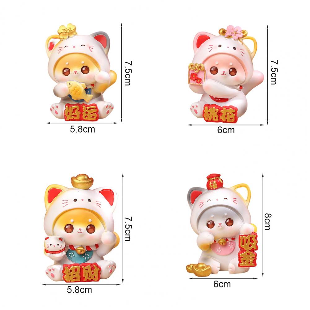 Cartoon Cat Sculpture Chinese Lucky Wealth Waving Cat Hand Painted Decorative Resin Desktop Statue Gift Office Supplies