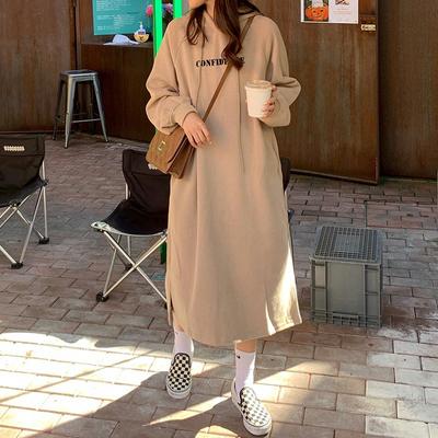 Kadınlar için Oversize Sonbahar ve Kış Kadife Kalınlaştırılmış Harf Baskılı Kapüşonlu Sweatshirt Etek