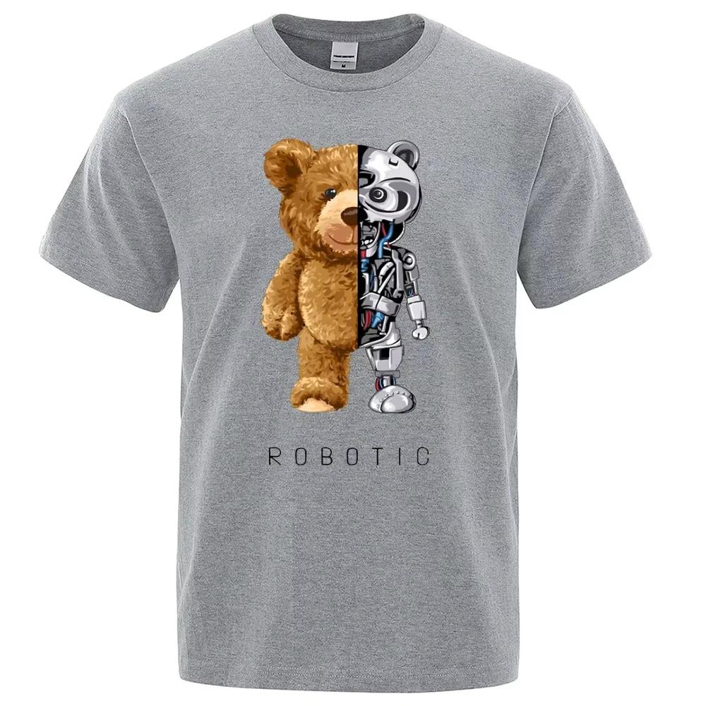 Funny Teddy Bear Robot Tshirt Robotic Bear Men Short Sleeve Fashion Casual Clothing Summer Cotton Tees Oversized Street T-Shirts