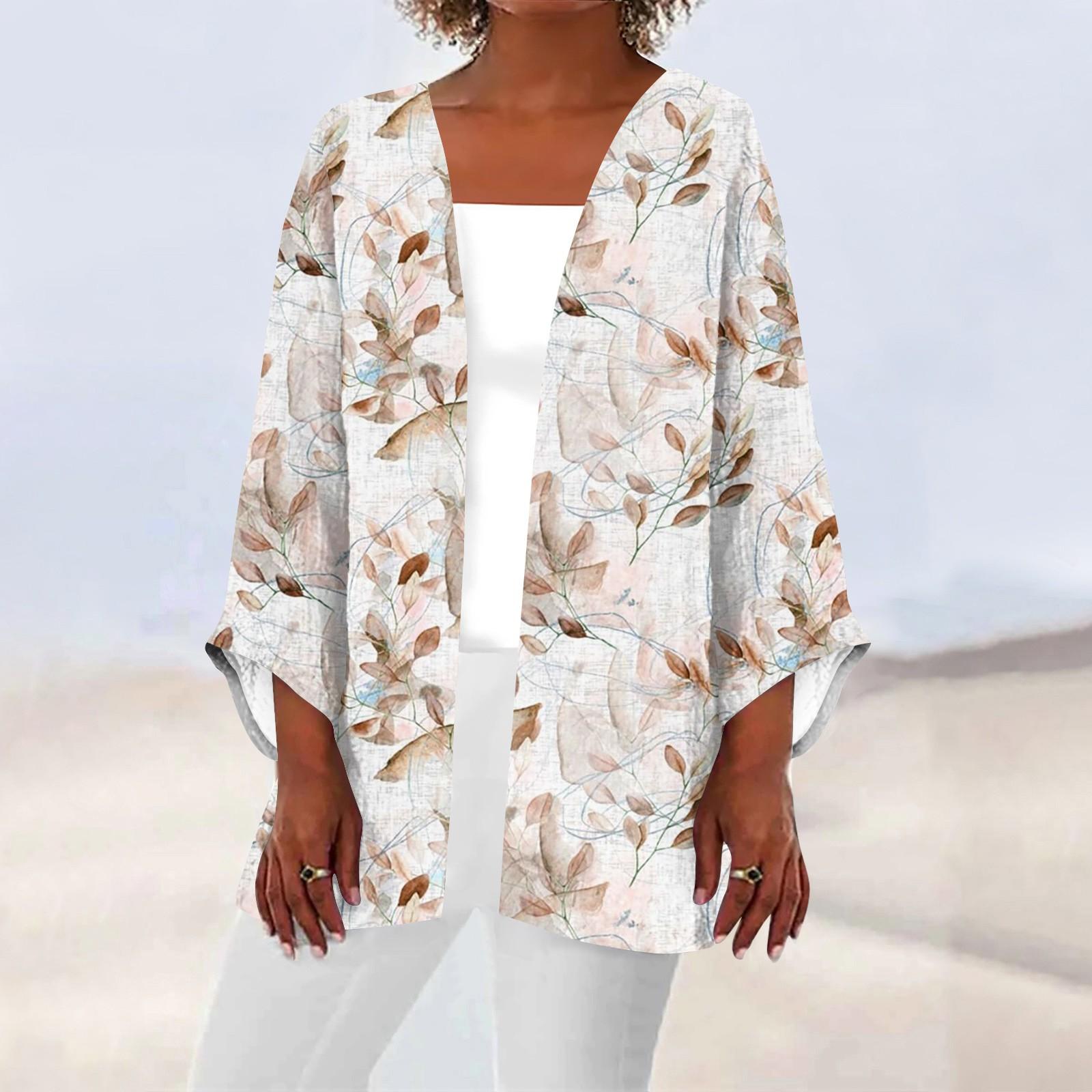 

Женская повседневная модная легкая куртка средней длины с принтом, кардиган XXL бежевый