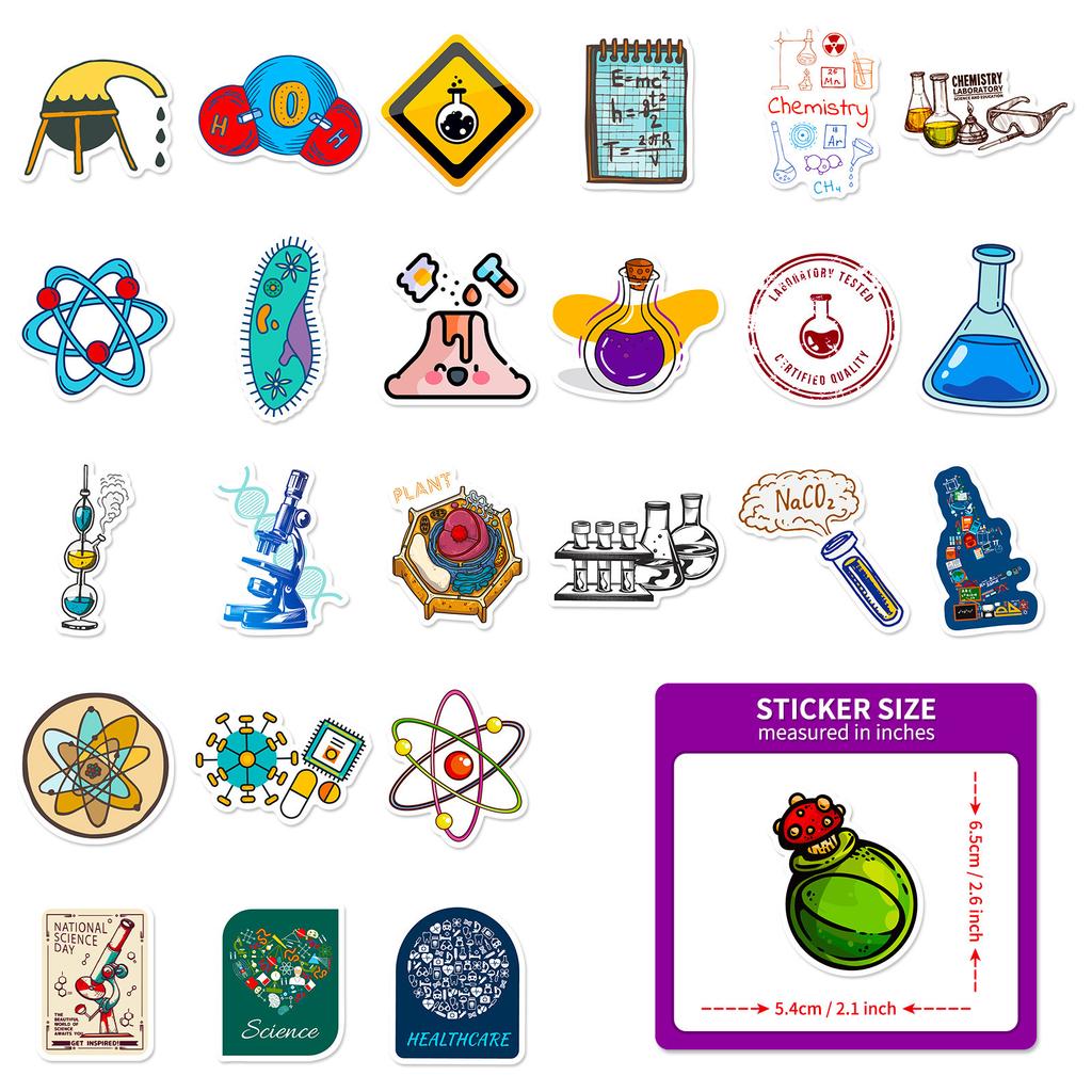50 Science Lab Educational Stickers Water Bottle Water Cup Notebook Skateboard Luggage Waterproof Graffiti Stickers