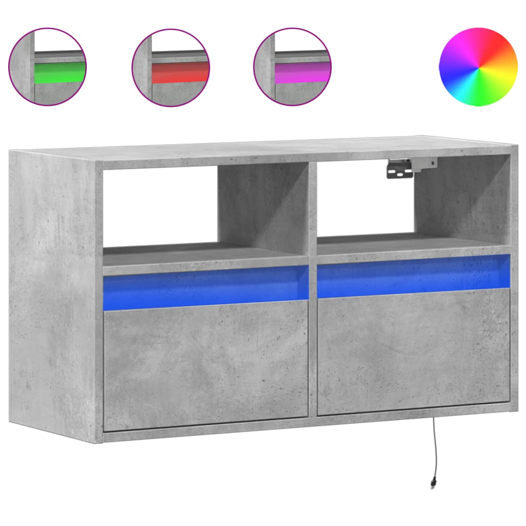 Wall Mounted TV Cabinet with LED Lighting Concrete Grey 80 x 31 x 45 cm