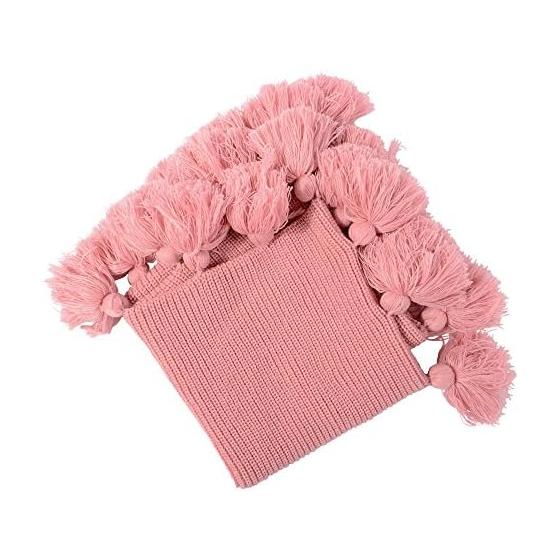 OiseauVoler Knit Cushion Cover Throw Pillow Cover Tassel Body Pillow Cover Interior Office Sofa Room Decoration 45 x 45cm Pink