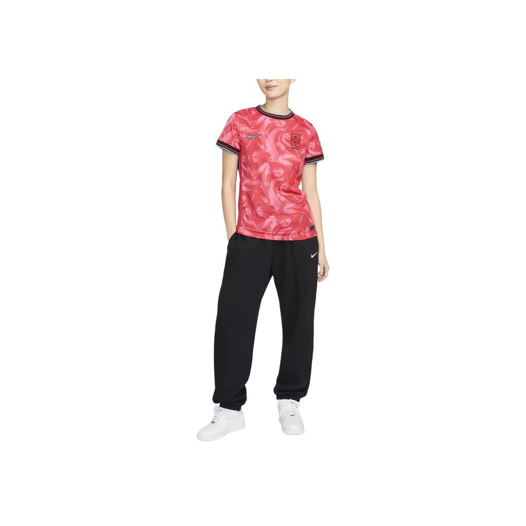 Nike Korea 2024 Stadium Home All Over Logo Print Crew Neck Casual Short Sleeve Football Shirt Women tops Red FJ4332-679