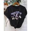 European Size Women'S Floral Print T-Shirt - Short Sleeve,Round Neck,Casual Spring/Summer Top with Vibrant Purple & Blue Flower Design,Everyday Tshirt