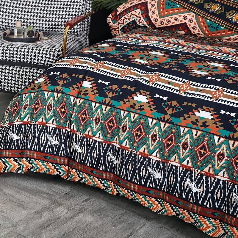 3pcs Boho Bedding Set Striped Geometric Duvet Cover and Pillowcases in Brown Ethnic and Traditional Style Soft Cozy Quilt Covers