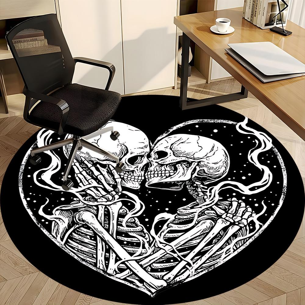 1pc SkeleLove Heartbeat Office Round Area Rug, Indoor Mat Suitable ForOffice, Under Office Chairs Bedroom Living Room Home Decor, Room Deco q072