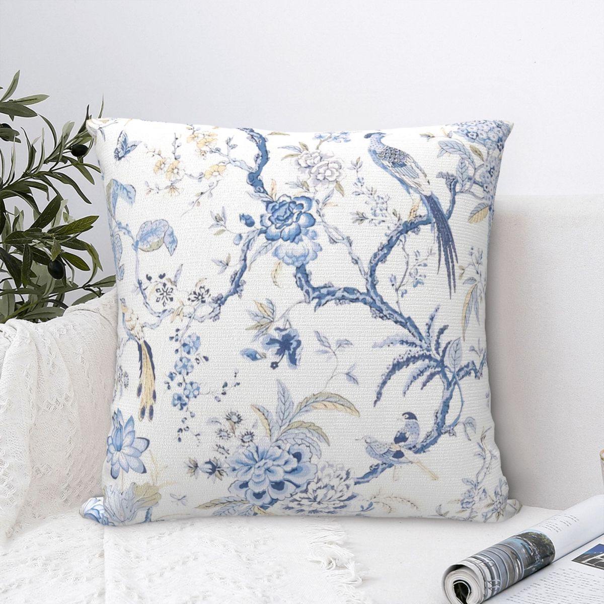

Французская наволочка Chinoiserie Toile Birds Подушка для рюкзака для гостиной DIY Напечатанная автомобильная наволочка декоративная
