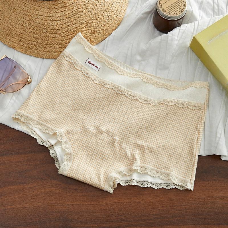 Женские Весенние и Осенние Винтажные Кружевные Расширенные Боксеры из Чистого Хлопка 10A Антибактериальные L светло-желтого
