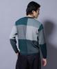 Nano Universe Block Check Crew Neck Size L Men's Knit, (140), Green, 672-5222209