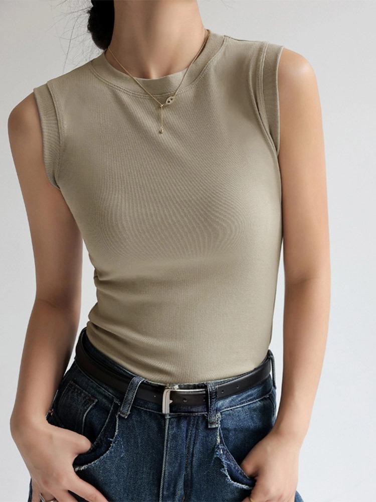 Camisole Vest for Women Cotton Round Neck Colourful Basic Sleeveless Undershirt Tops Tees with Coverage for Side Cleavage