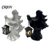 Seasonal Holiday Garden Ornaments Halloween Ghost Messenger Resin Figurine, Witch Statue with Lantern, Waterproof Indoor Outdoor Decorative