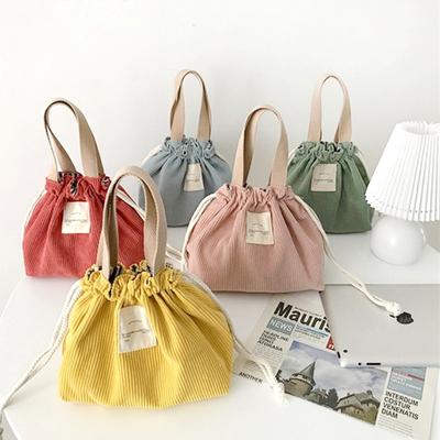 Drawstring Lunch Bag Corduroy Canvas Lunch Box Picnic Tote Eco Cotton Cloth Small Handbags Dinner Container Food Storage Bags