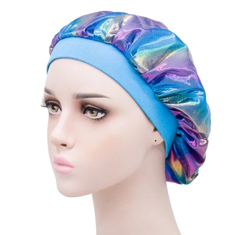 Laser Wide-brimmed Night Cap New Ladies High Elastic Hair Band Shower Cap European And American Fashion Turban Cap
