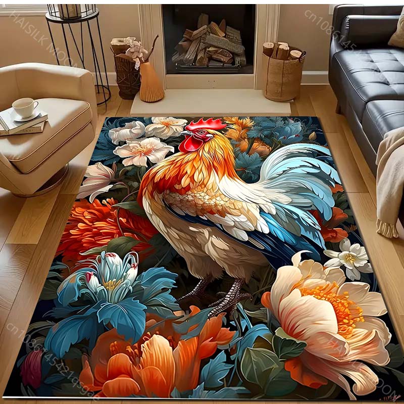 Beautiful Big Cock Flowers Print Carpet for Living Room Bedroom Sofa Doormat Decor Area Rugged Non-slip Floor Mat Large Size