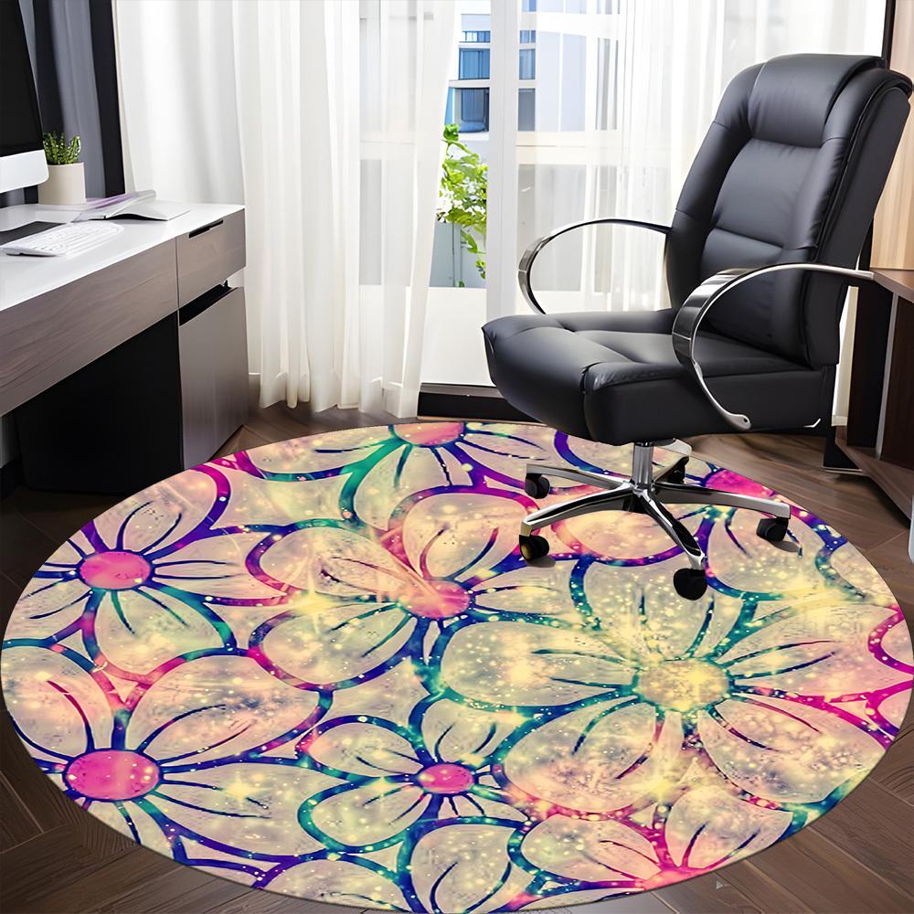 1pz Tappeto Rotondo per Sedia con Motivo Floreale per Ufficio, Tappetino Rotondo in Poliestere, Decorazione Interna per Ufficio, Tessuto Facile da Pulire, Tappeto da Area Antiscivolo Lavabile