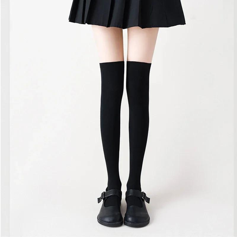 Women's Sexy Patchwork Sheer Black Thigh High Fake Stockings Slim Perfect Legs Tights Stripe Over Knee Pantyhose Female Hosiery