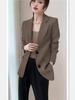 Women's Coffee-Colored Loose Suit Jacket - Korean Style, Spring/Autumn Fashion