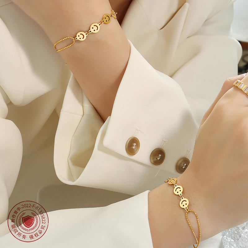 European & American Double Chain Smiley Face Bracelet - Women's Christmas Jewelry, Handmade Titanium Steel, E190
