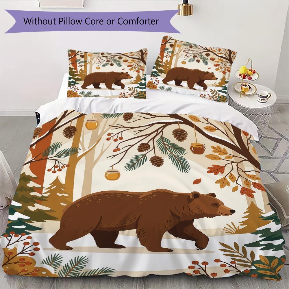 Vintage Bear Pattern Bedding uilt Set uilt Cover Pillowcase Home Decoration Birthday Gift (1 * duvet cover + 2 * pillowcase without core)