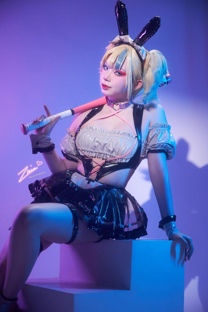 KORURACLUB Bunny Maid Cosplay PU Leather Sexy Cosplay Plus Size Costume, 7-Piece Set, Lingerie, Black, Ghost, Halloween, Events, Parties, Costume,