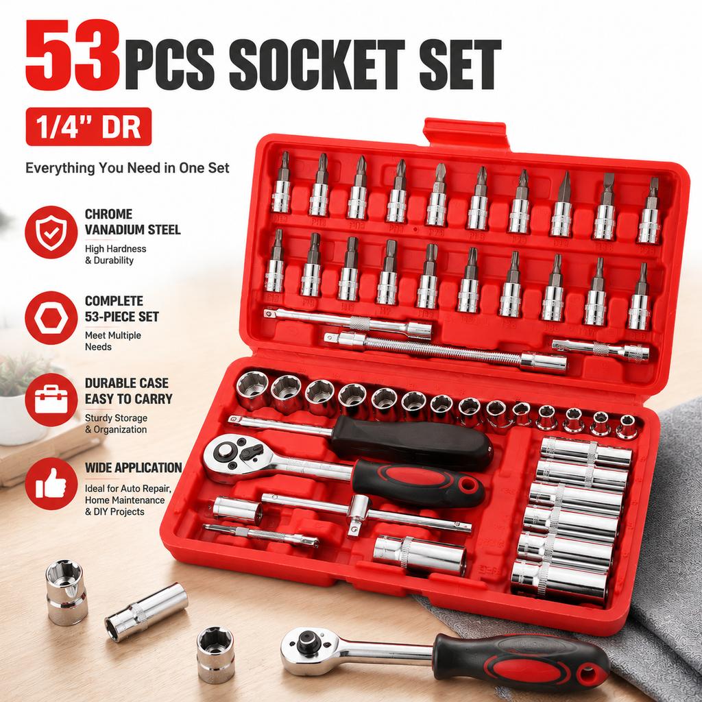 Budget Friendly 53pcs Metric Socket Ratchet Kit for Family Daily Repair Projects