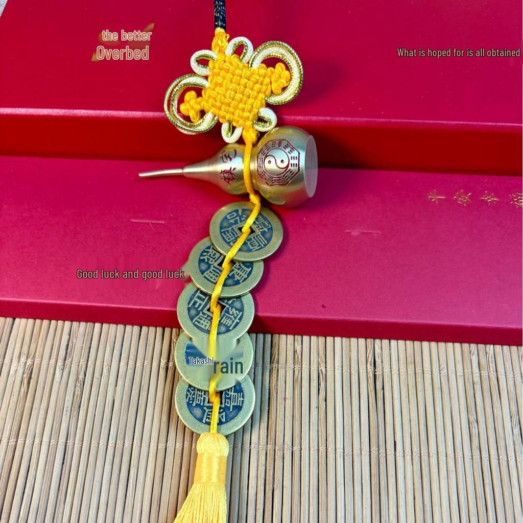 Brass Prosperity Gourd with Five Emperor Coins: Attract Wealth, Ward Off Evil, Auspicious Knot Pendant