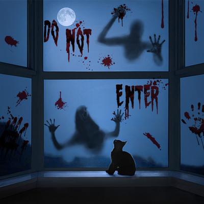 Fensteraufkleber Abnehmbar Horror Rückstandslos Wiederverwendbar Gruselige Szenengestaltung PVC Geisterschatten Bluthandabdruck Halloween Elektrostatische Fensterfolie Schaufenster