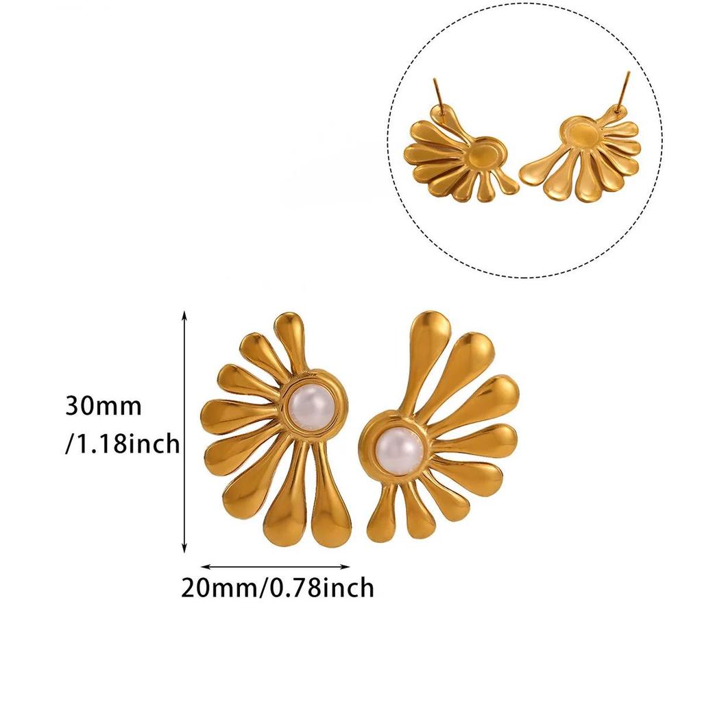 18K Gold-Plated Pearl Flower Stud Earrings - Retro French Style