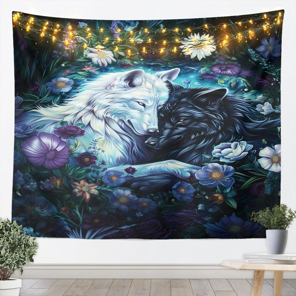 Dragon Tapestry Wall Hanging Western Wild Animal Room Decor Tapestries Kids Boys,Green Blue Purple Aurora Polyester Wall Blanket