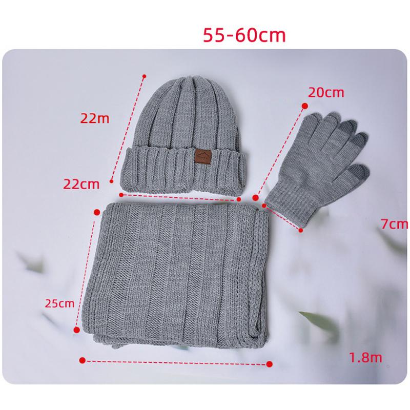 Pălărie de lână tricotată de iarnă, bărbați, femei, pălărie, eșarfă, mănuși, din trei piese, catifea, caldă, șapcă cu mânecă, șapcă, șapcă, șapcă