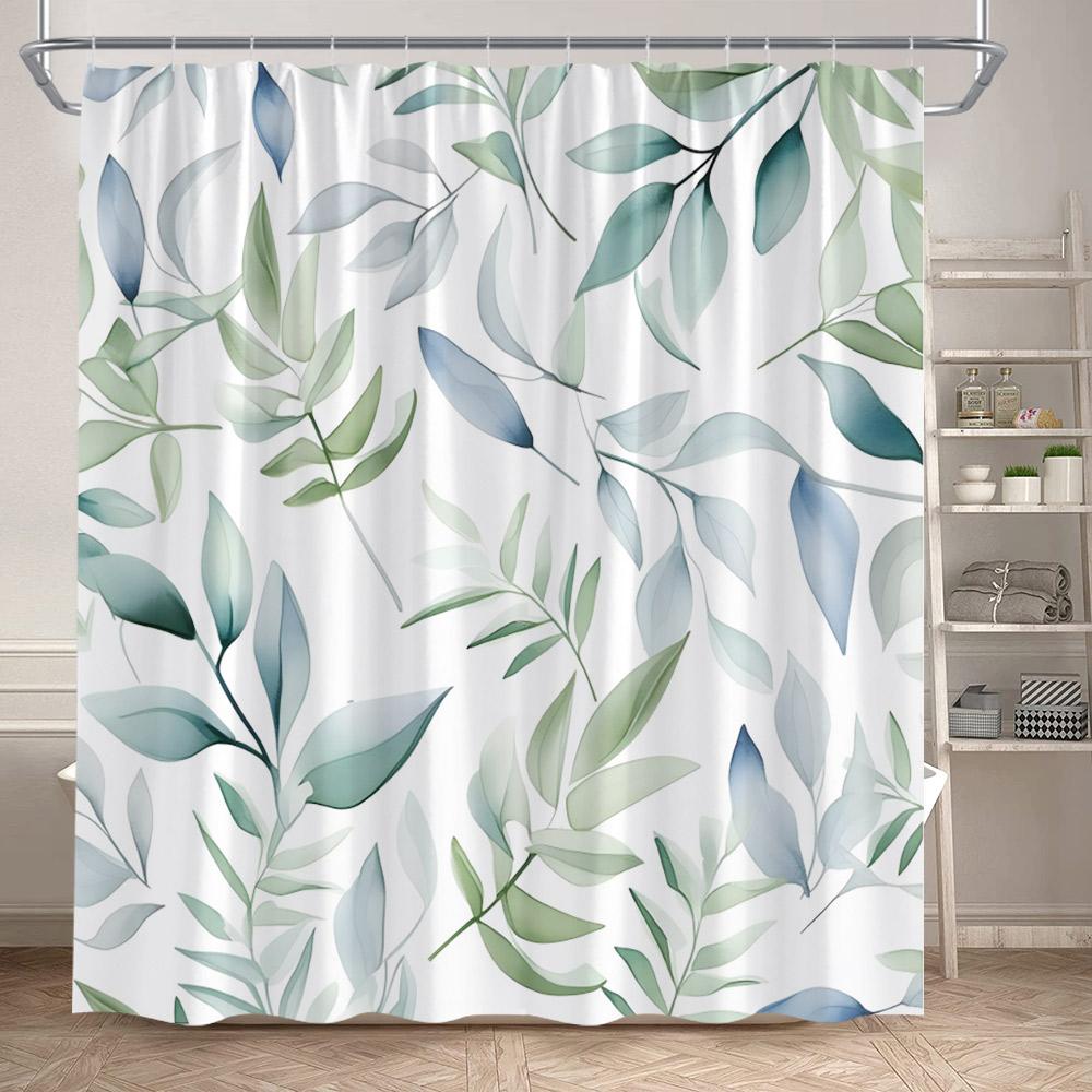 Grüne Pflanzenblätter Duschvorhänge Aquarell Eukalyptusblätter Kolibri Floral Badvorhang Heim Badezimmer Dekoration Mit Haken