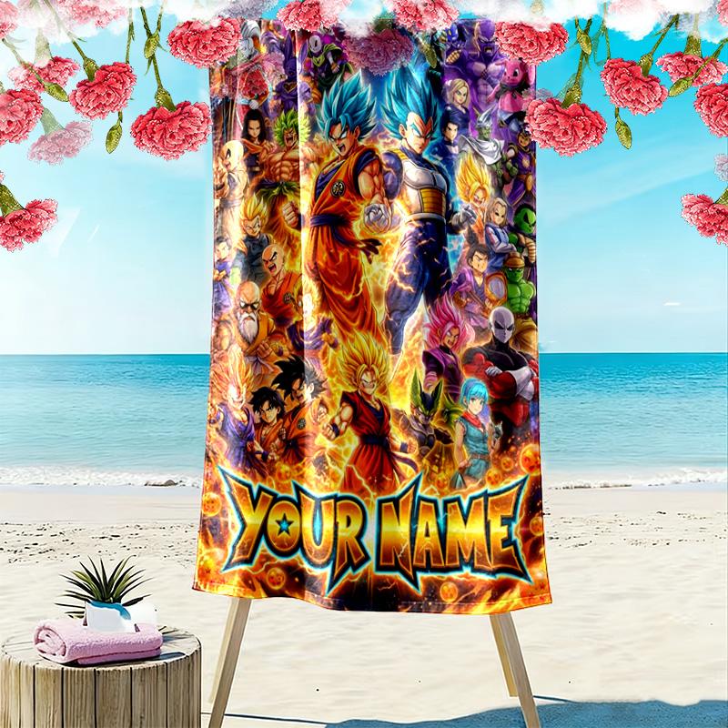 Name Custom Anime Dragon Ball Print Beach Towel, Large Soft Quick Dry Towel for Beach Camping Swimming