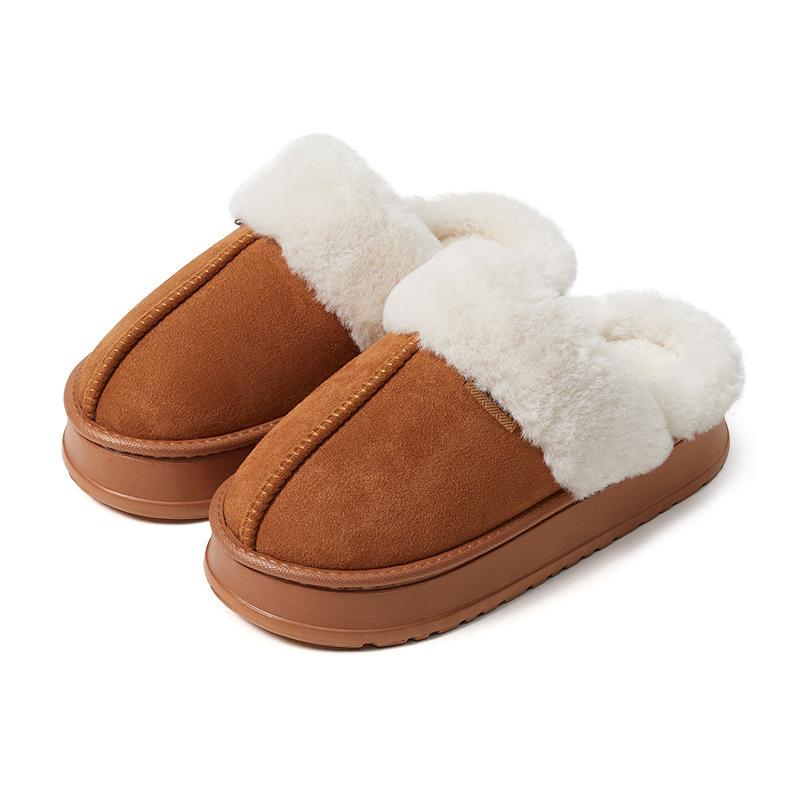

Premium men s cotton slippers autumn and winter new home warmth plush indoor women s winter thick bottom home 36-37 [Solid height 4CM] какао коричневый