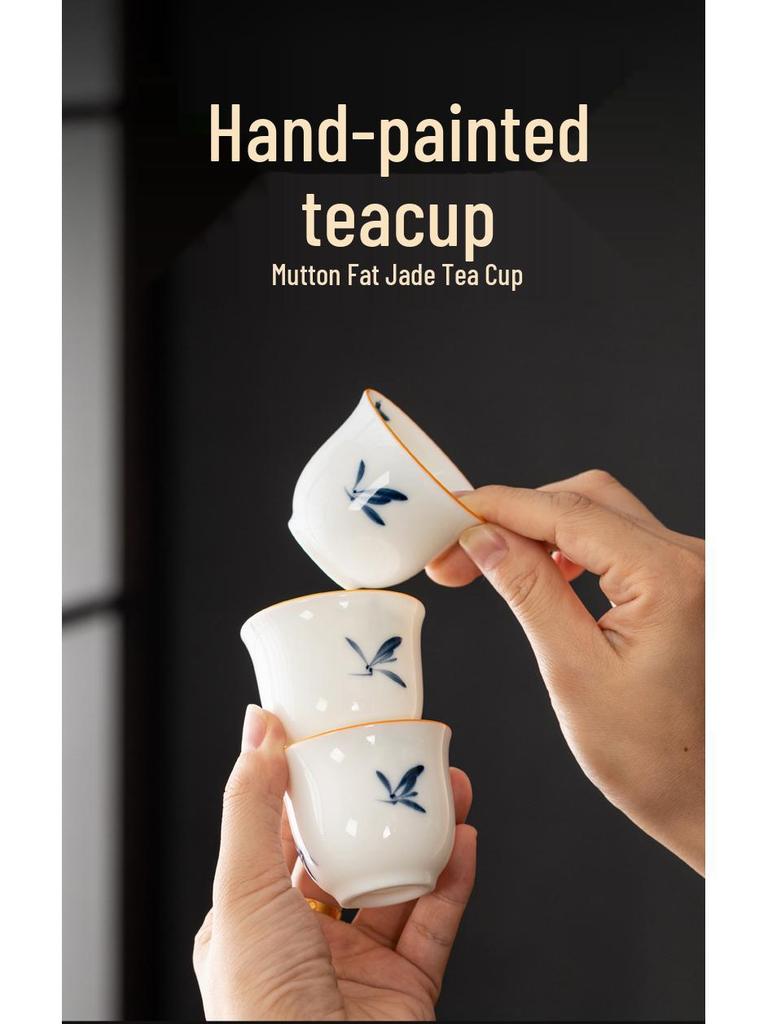 Hand-Painted White Porcelain Tea Cup, Personal Kung Fu Tea Set Bowl