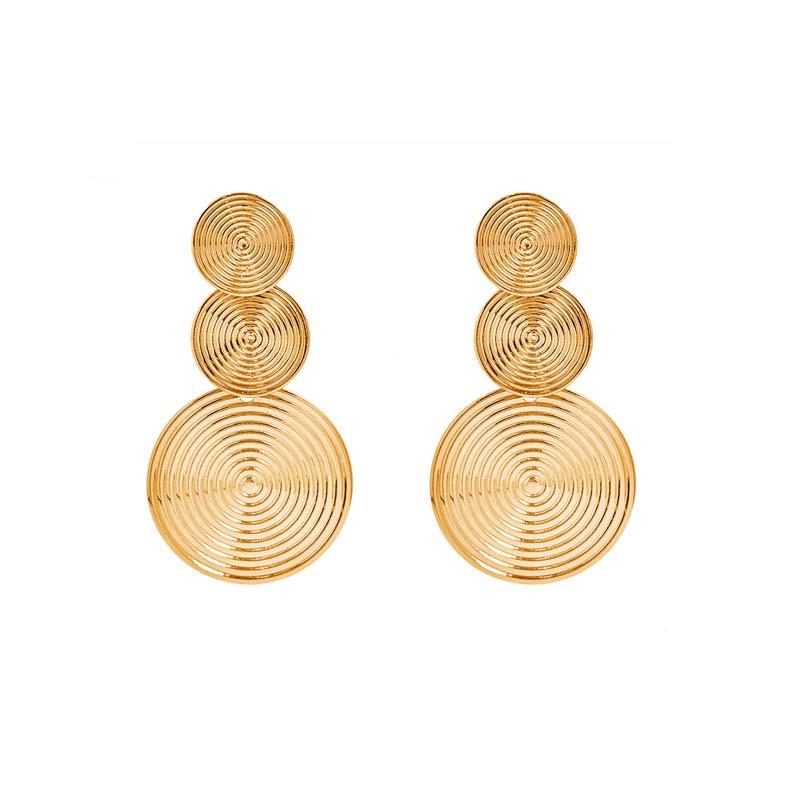 Vintage Metal Geometric Round Drop Earring for Women Exaggerated Gold Color Long Circle Pendant Earrings Zircon Accessories