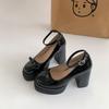 White French Retro Thick Heel High Heels Women's 2025 New Summer with Skirt Bow Mary Jane Single Shoes