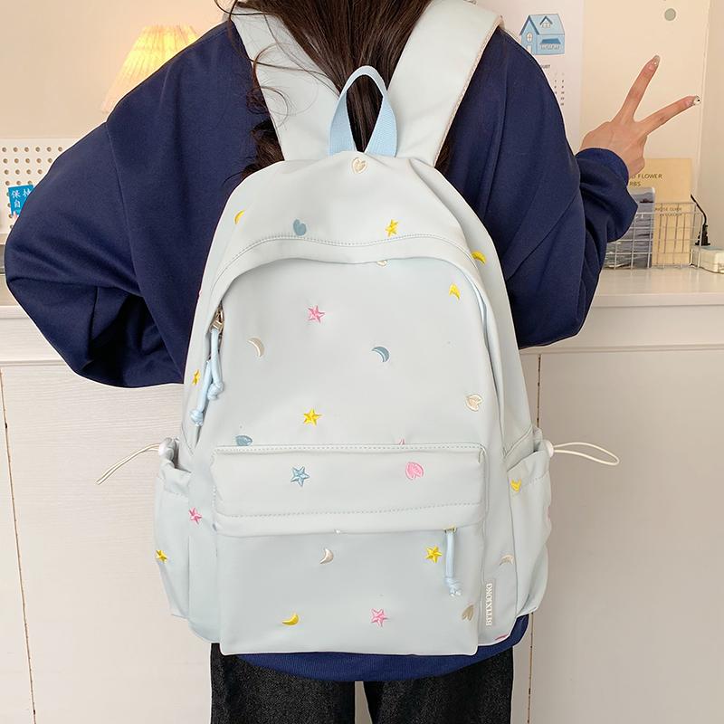 

Women s Backpack Star Embroidery Children s Backpack Student Schoolbag белый