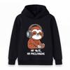 Kids Boys Girls Pullover Hoodie, Cute Sloth With Headphones Printed Casual Long Sleeve Sweatshirt, Cozy Lightweight Hooded Tops For Daily