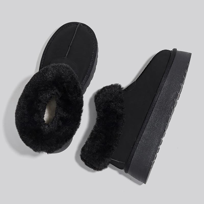 Small thick-soled low-top snow boots Women's fleece thickened one-pedal winter fluffy cotton boots Warm snow cotton shoes