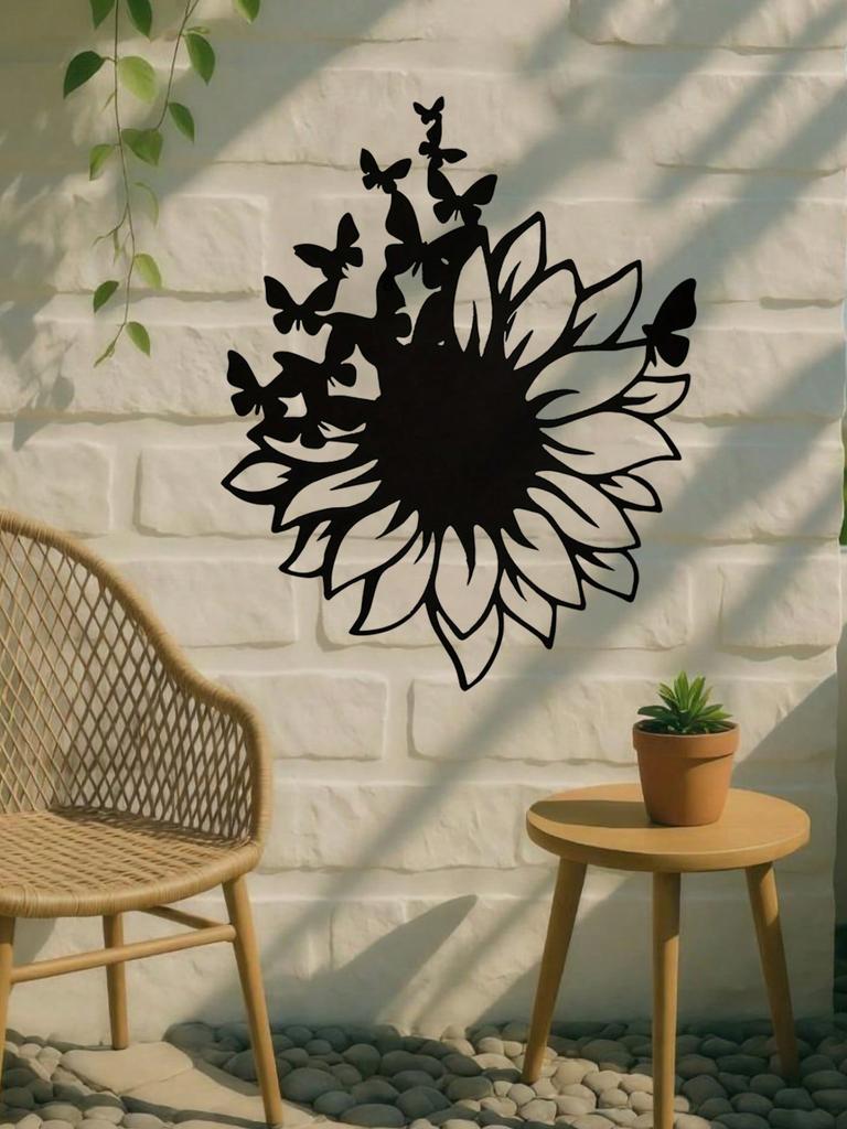 Iron Black Metal Butterfly Wall Art, Sunflower Nature Decor for Living Room & Bedroom
