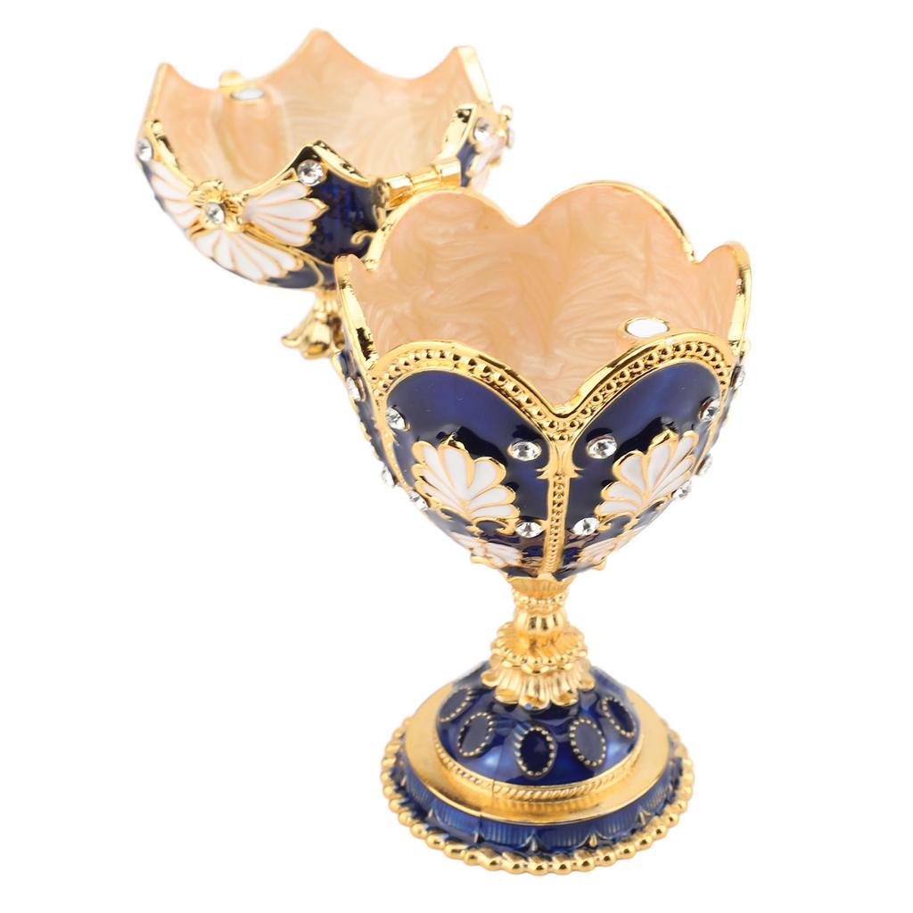 Easter Egg Shaped Trinket Box Hand Painted Decorative Rhinestones Alloy Hinged Enameled Jewelry Box for Rings Necklaces
