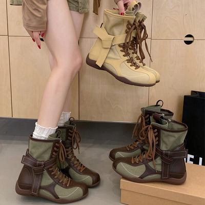 Retro German Training Martin Boots Women's Autumn New Boxing Boots Round Head Mid-tube Western Boots Casual Sports Short Boots