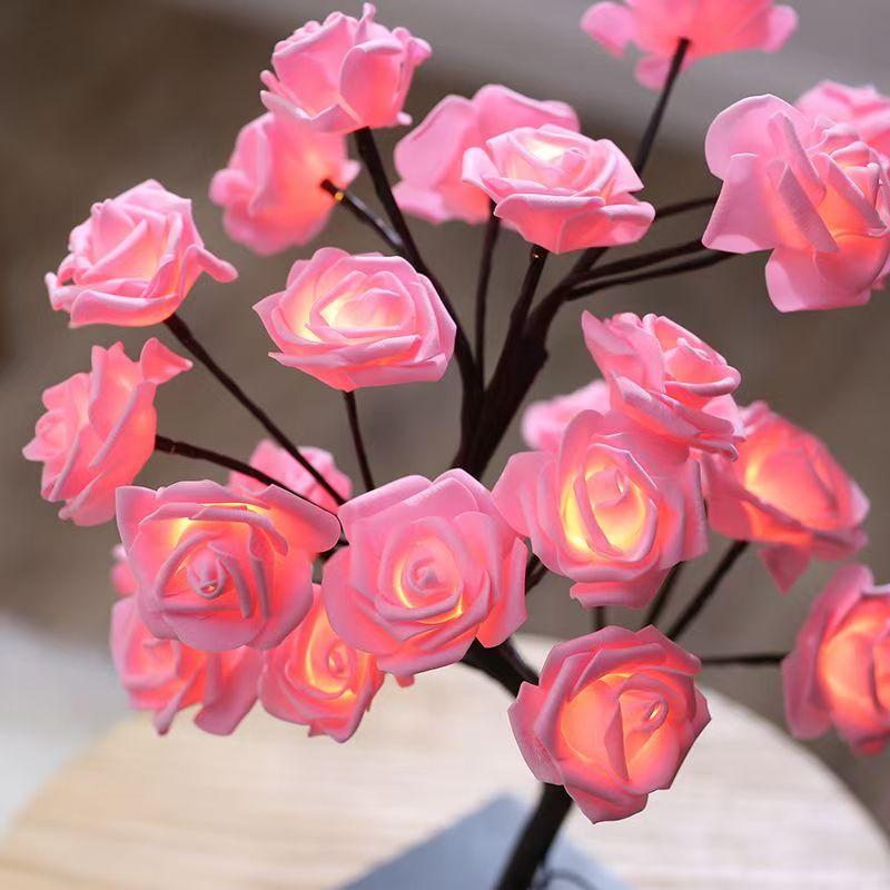 LED Rose Tree Lamp, USB Powered Flower Night Light, Atmosphere Lighting for Holiday Parties Weddings Gift Lover Home Decor
