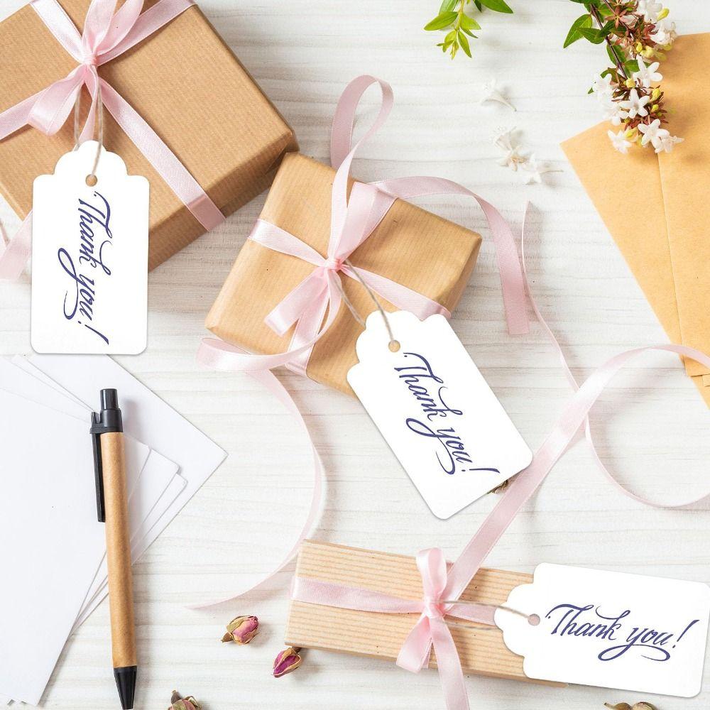 100Pcs Vintage DIY Scallop Label with String Kraft Paper Hang Tags  Clothes Packaging