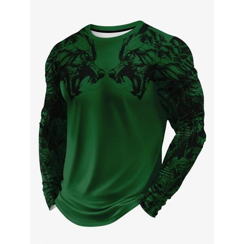Vintage T-Shirt Animal Print Long Sleeve Tee Hunting Round Neck Shirt Fashion Spring Autumn Pullover Top Casual T Shirts for Man