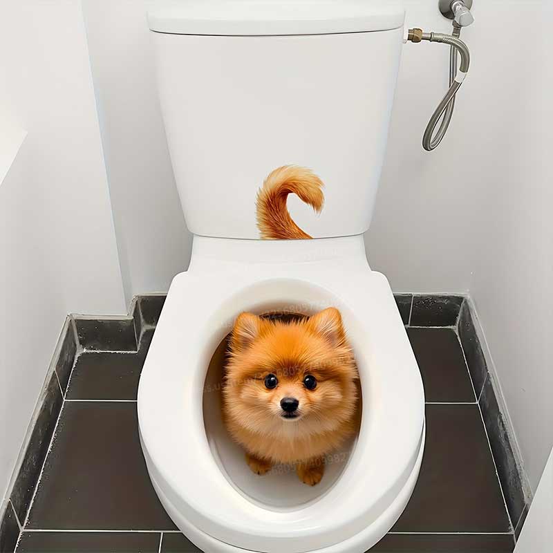Cute Pomeranian Dog Toilet Sticker Bathroom Toilet Cover Sticker Wall Stickers Wc For Waterproof Home Decoration S635