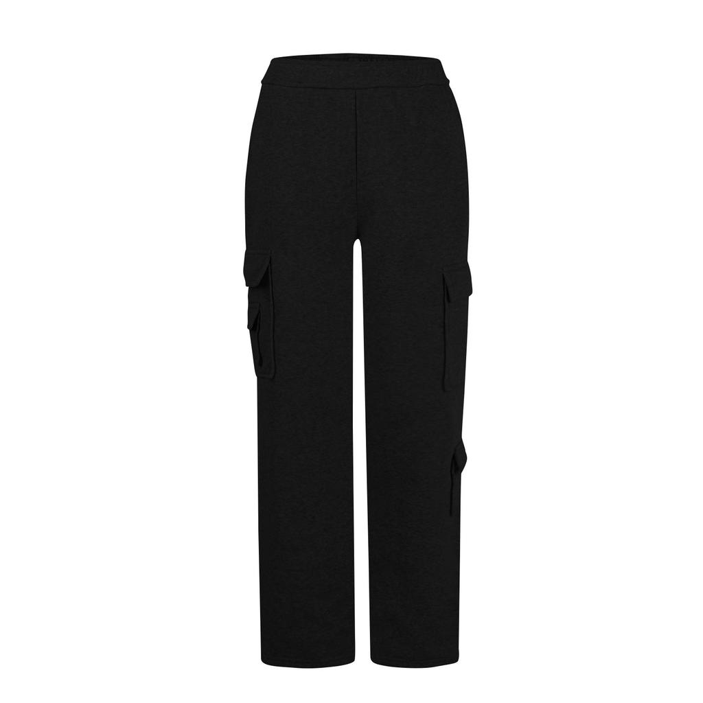 Women's Casual Fashion Solid Color Elastic Waist Drawstring Pockets Wide Leg Straight Pants