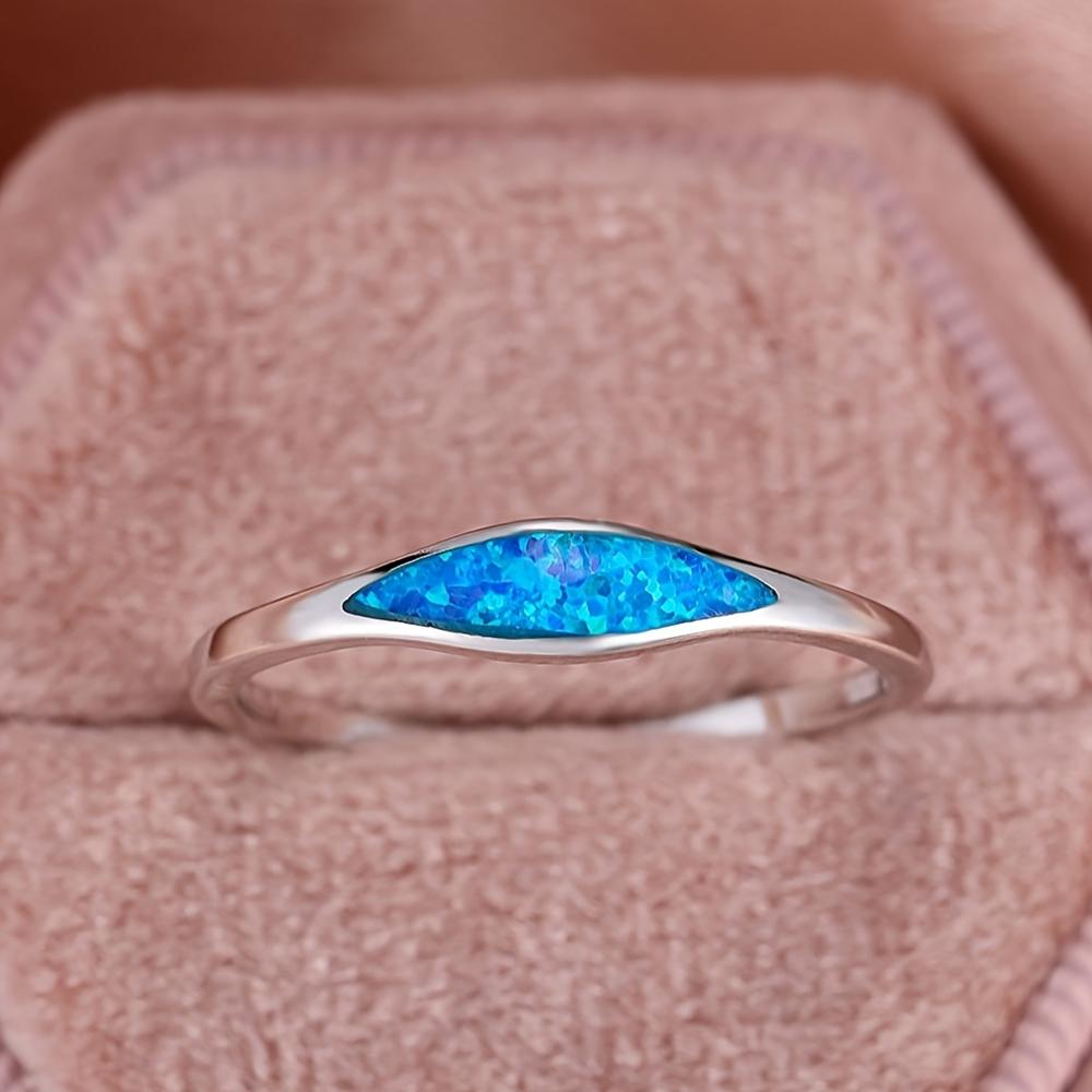 S925 Sterling Silver Engagement Rings for Women Blue Fire Opal Stone Ring Wedding Jewelry Valentine's Day Gift