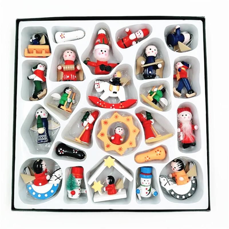 Christmas Decorations Christmas Gift Box Set 24 Wooden Dolls Doll Supplies Cartoon Dolls